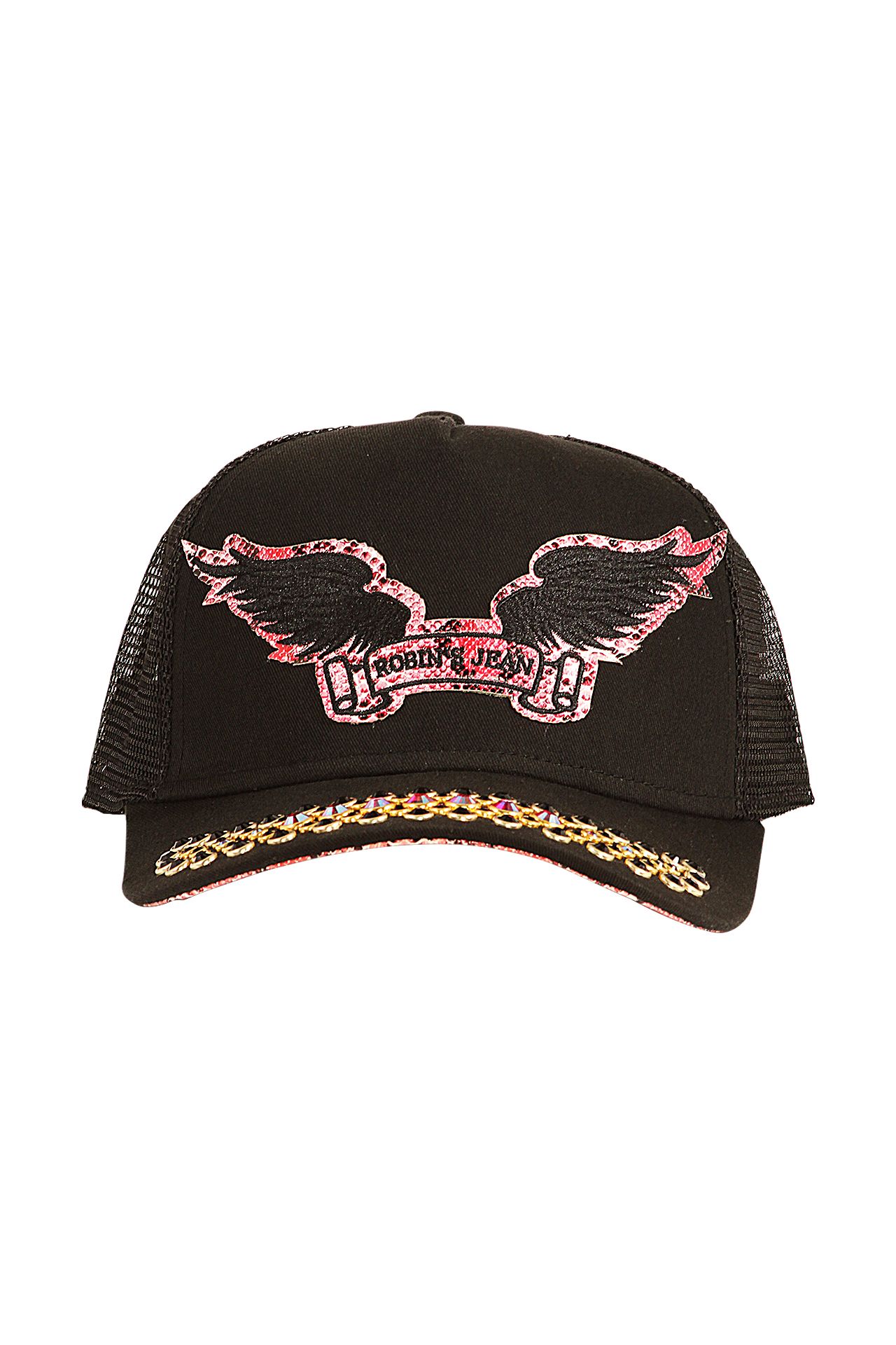 BLACK TRUCKER IN HOT PINK VIPER WITH BLACK & RED CRYSTALS