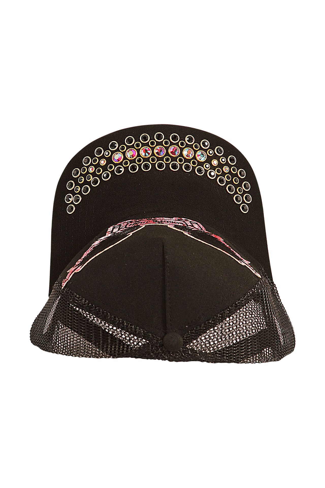 BLACK TRUCKER IN HOT PINK VIPER WITH BLACK & RED CRYSTALS