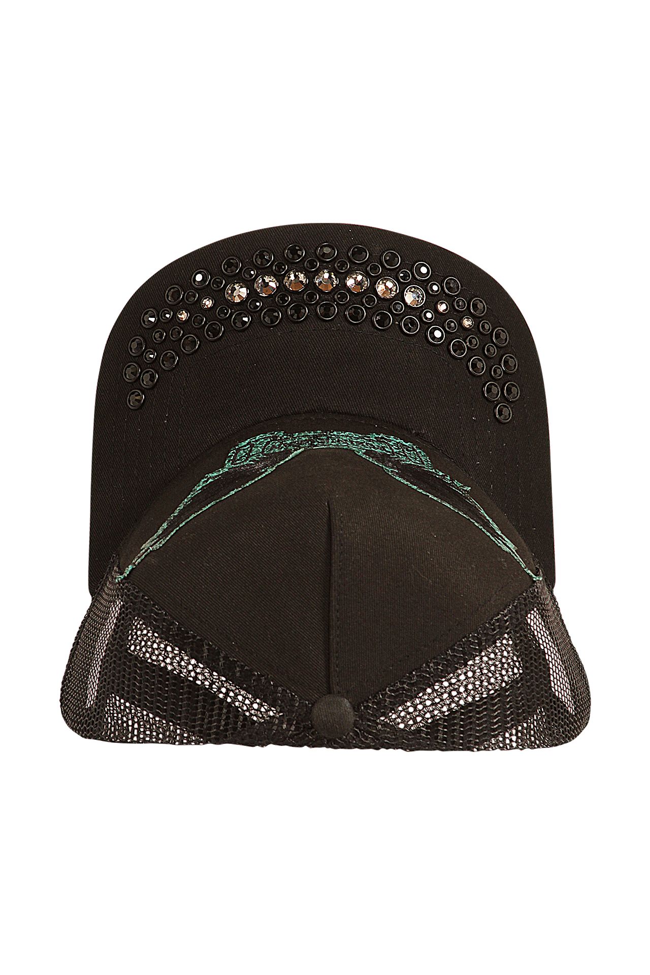BLACK TRUCKER IN EMERALD VIPER WITH BLACK & CLEAR CRYSTALS