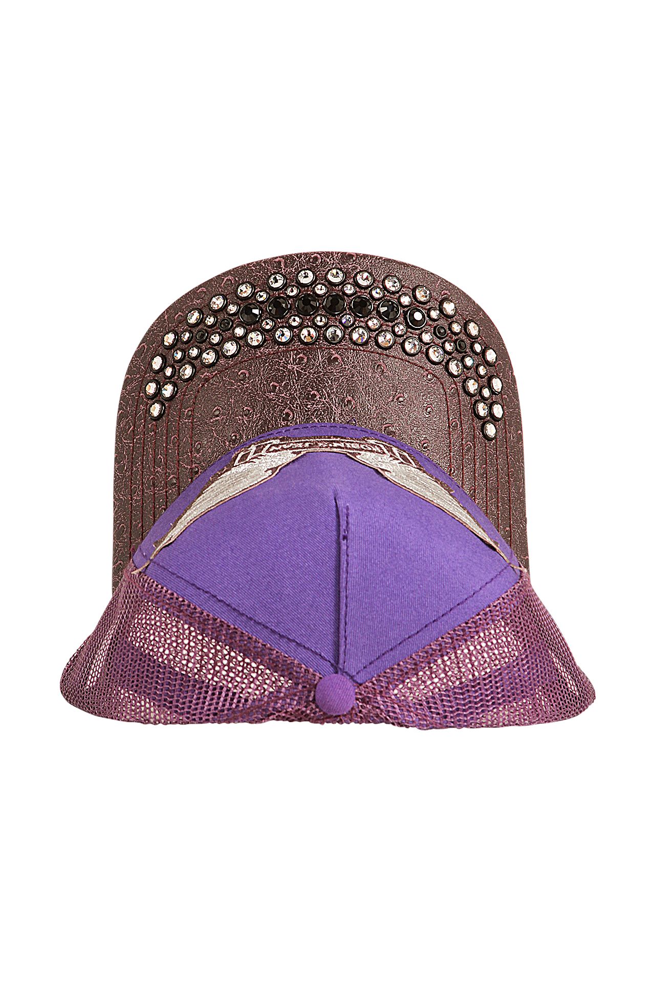 PURPLE OSTRICH CAP WITH BLACK & CLEAR CRYSTALS