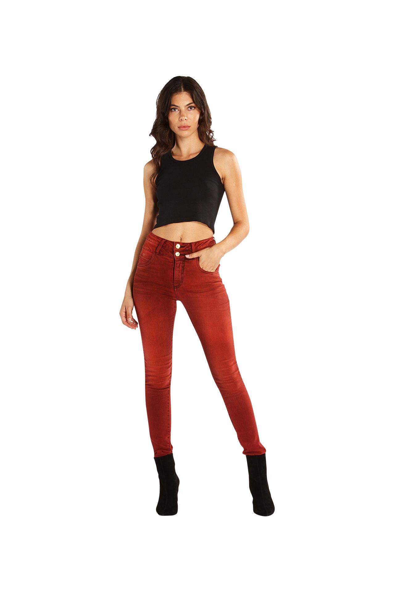 ROBIN'S DOUBLE WAIST SKINNY IN F-UP RED