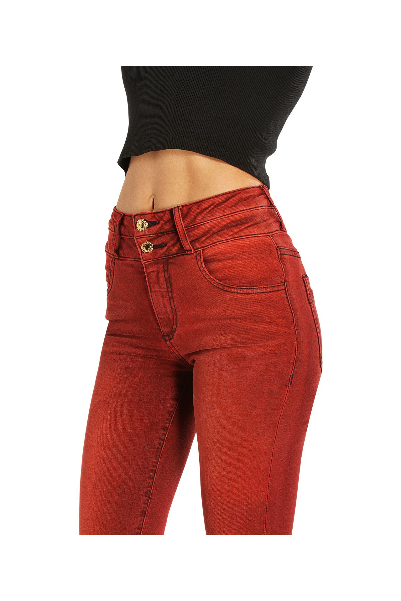 ROBIN'S DOUBLE WAIST SKINNY IN F-UP RED