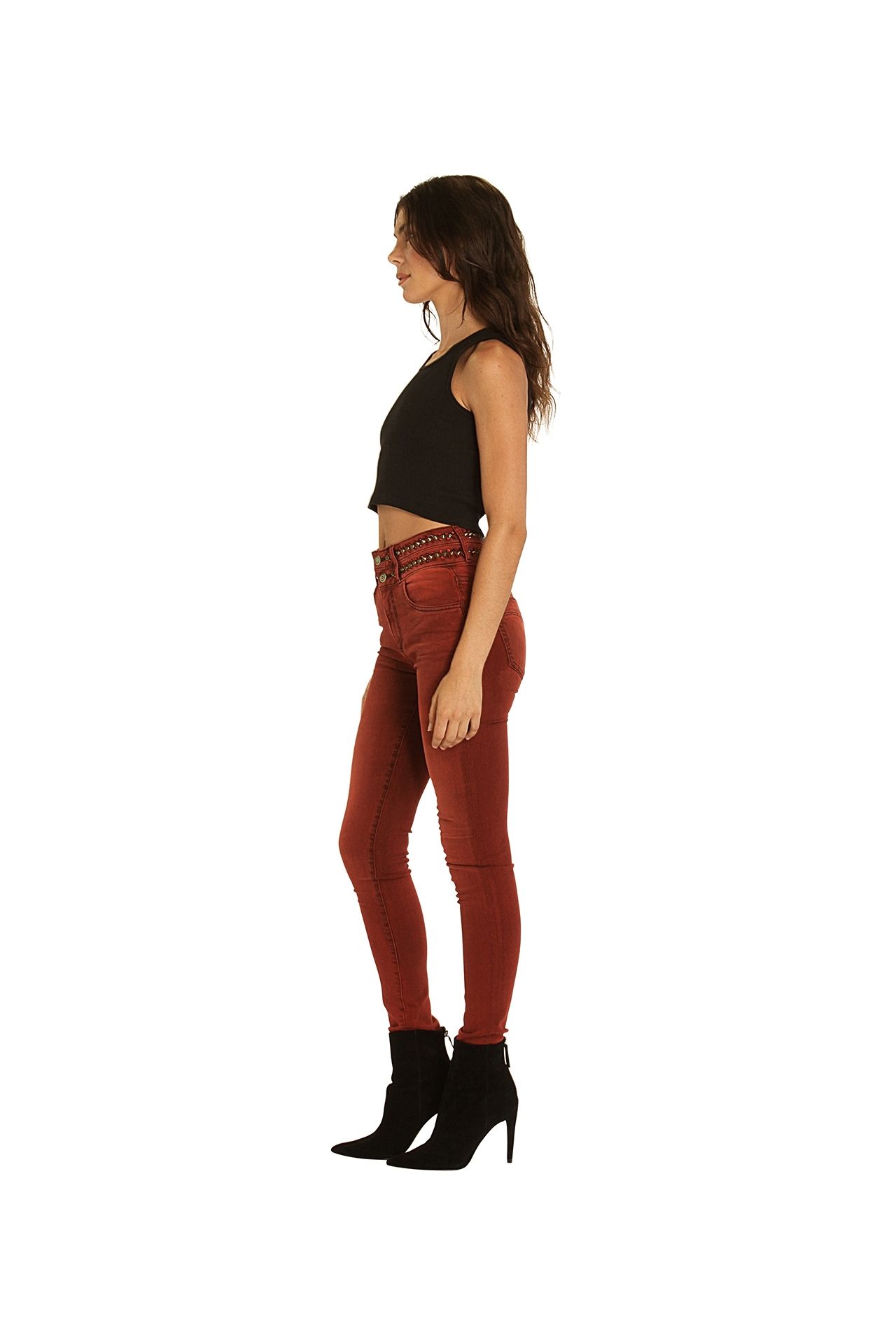 ROBIN'S DOUBLE WAIST SKINNY WITH CRYSTALS AND SPIKES IN F-UP RED