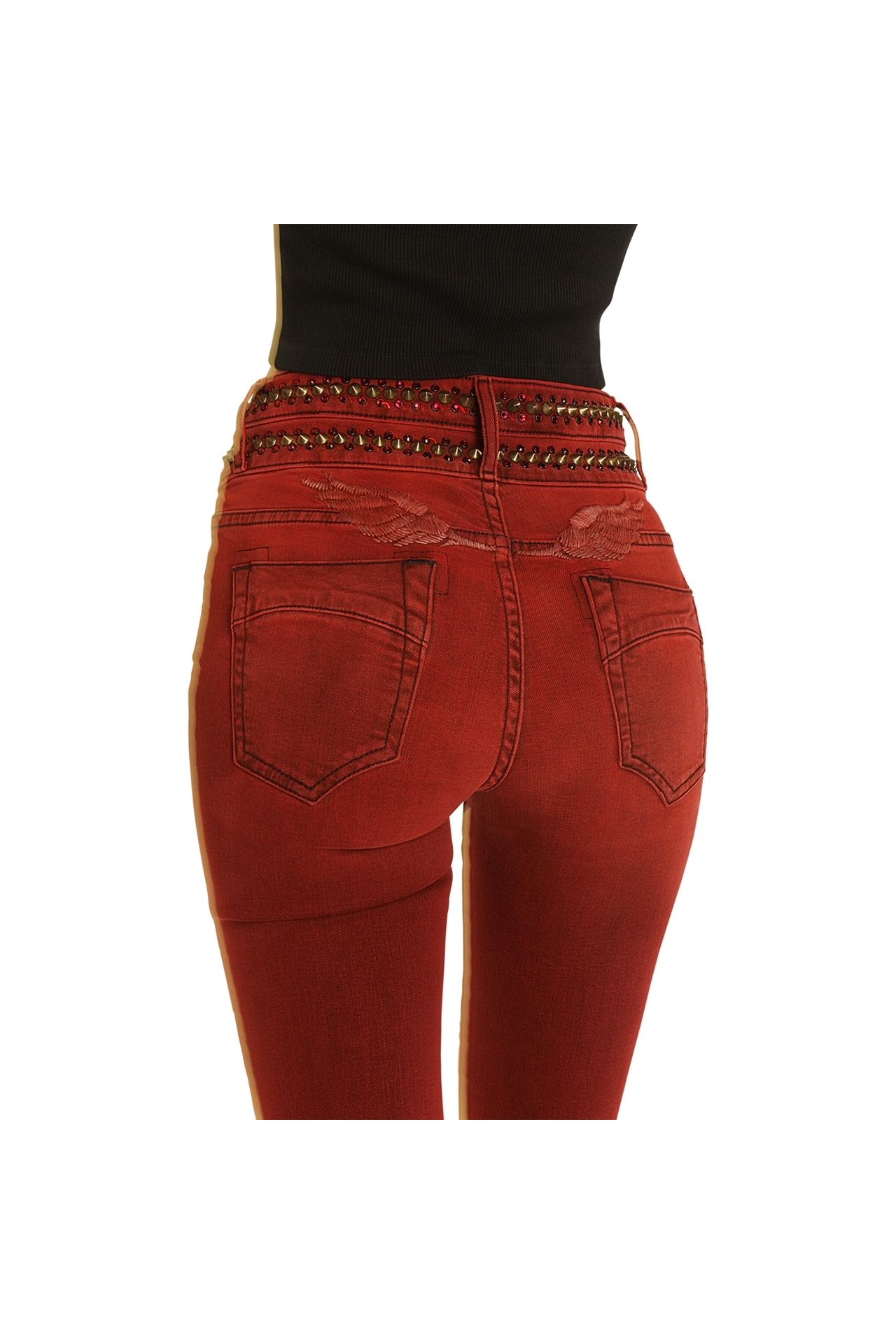 ROBIN'S DOUBLE WAIST SKINNY WITH CRYSTALS AND SPIKES IN F-UP RED