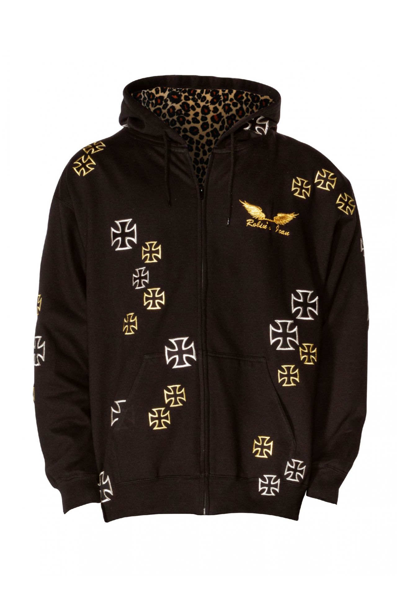 CROSSED OUT HOODIE WITH LEOPARD IN BLACK