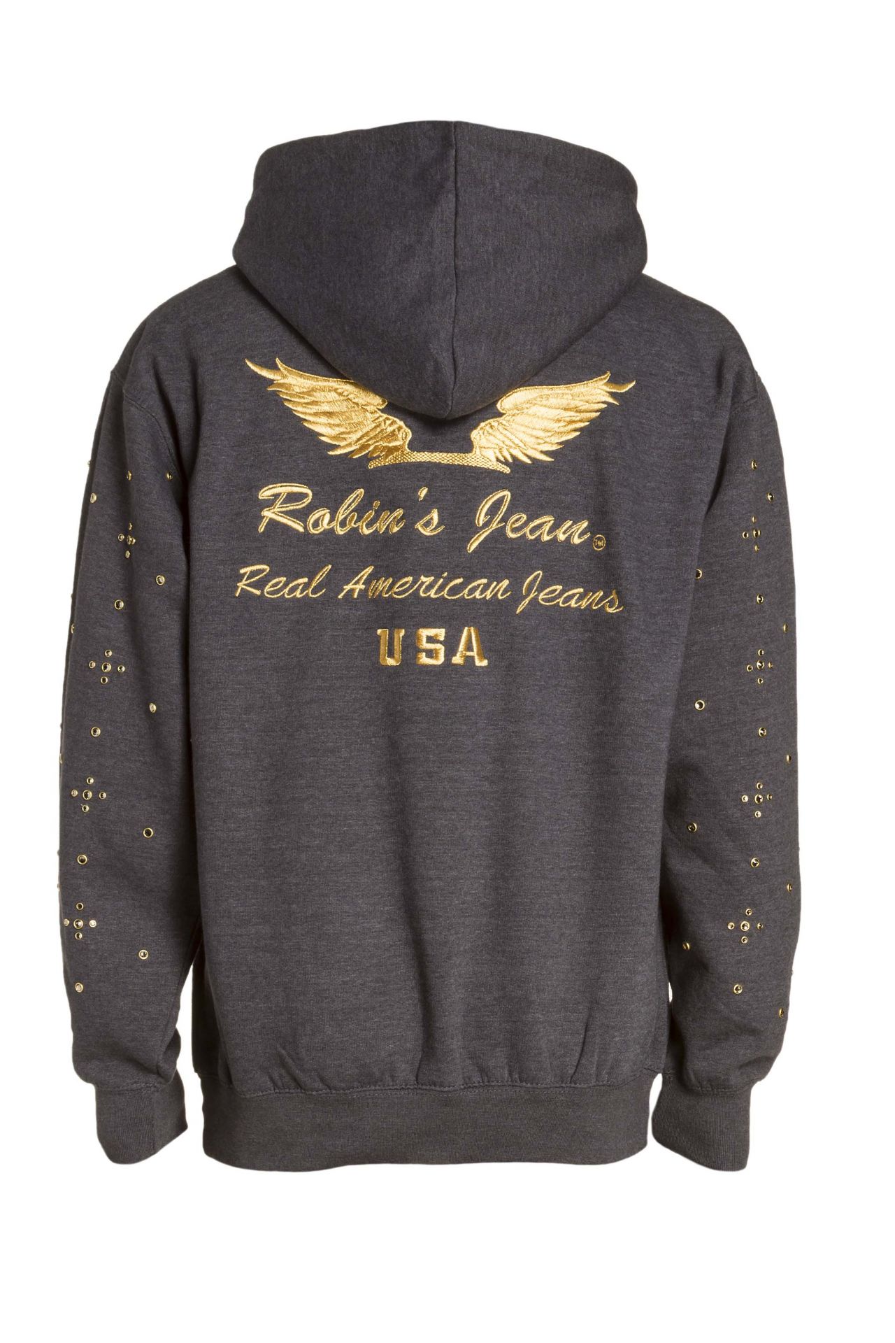 GOLD WINGS PULLOVER HOODIE WITH CRYSTALS IN GREY