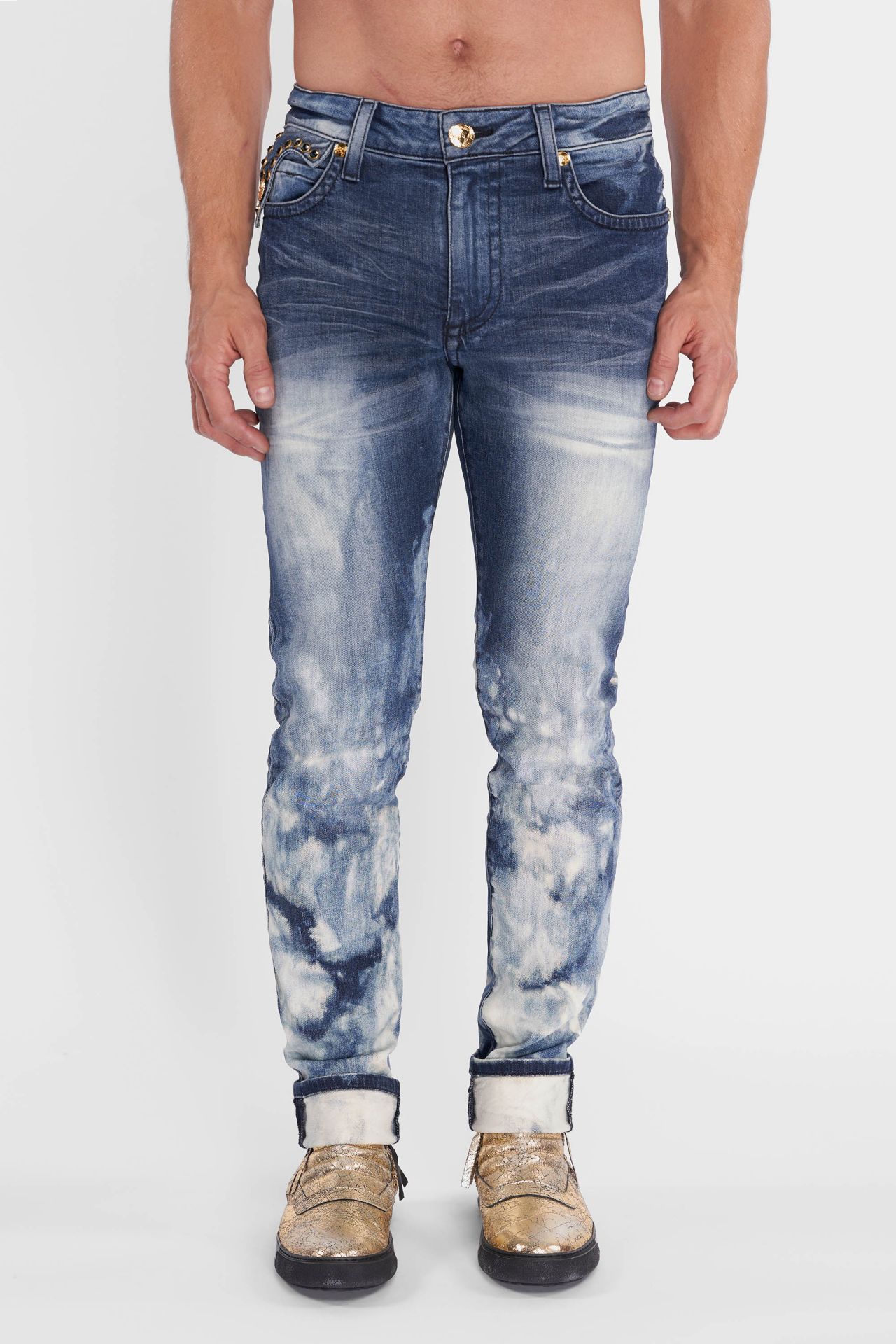 KILLER FLAP SKINNY MENS JEANS IN CLOUD JAPAN WASH WITH BLUE CRYSTALS