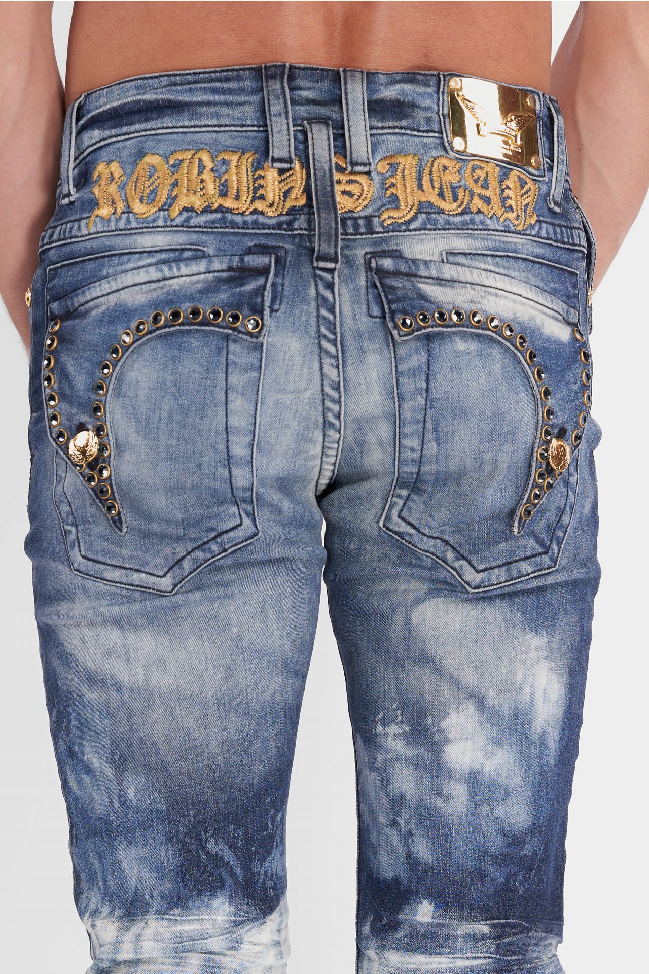 KILLER FLAP SKINNY MENS JEANS IN CLOUD JAPAN WASH WITH BLUE CRYSTALS