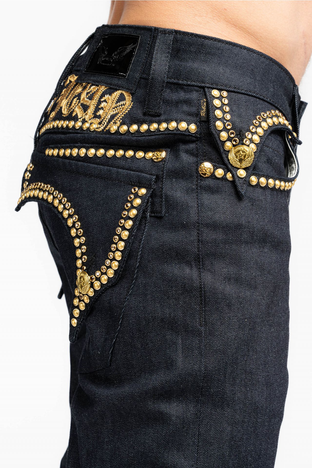 MENS RAW DENIM SLIM FIT KILLER FLAP JEANS WITH O.E. SCRIPT STUDS AND ...