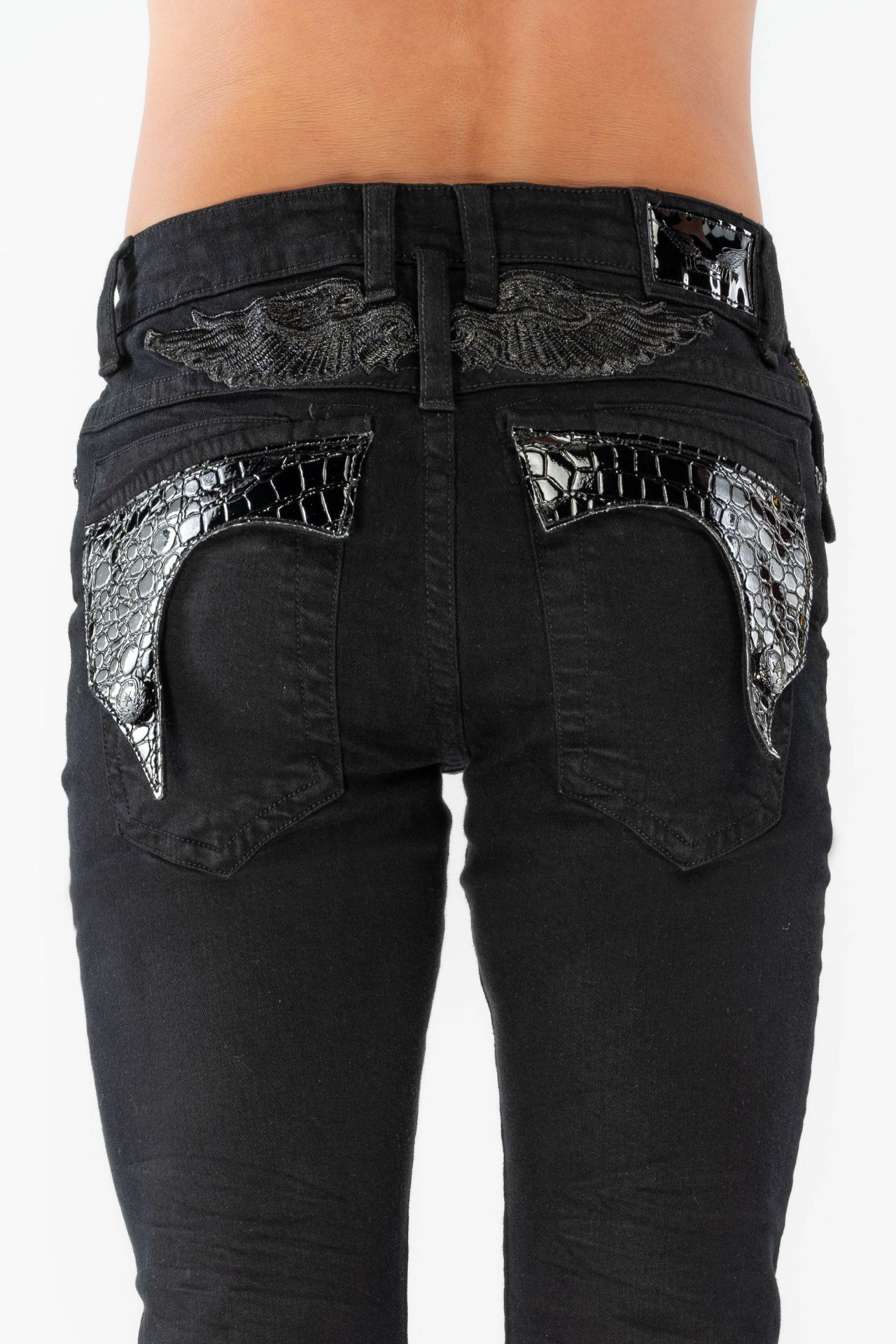 with Leather Flap Jeans Black Skinny