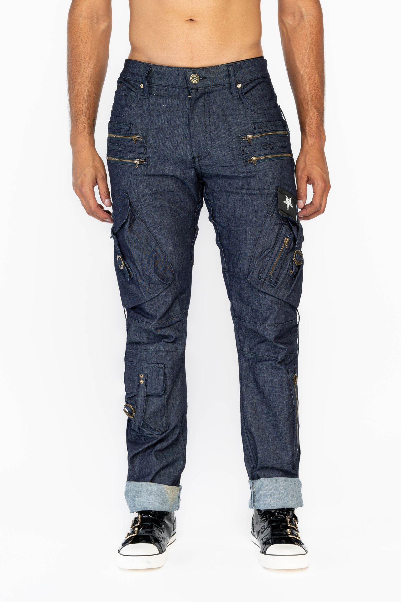 RAW DENIM COLLECTION RAPTOR MENS MILITARY STYLE JEANS WITH LEATHER POCKET