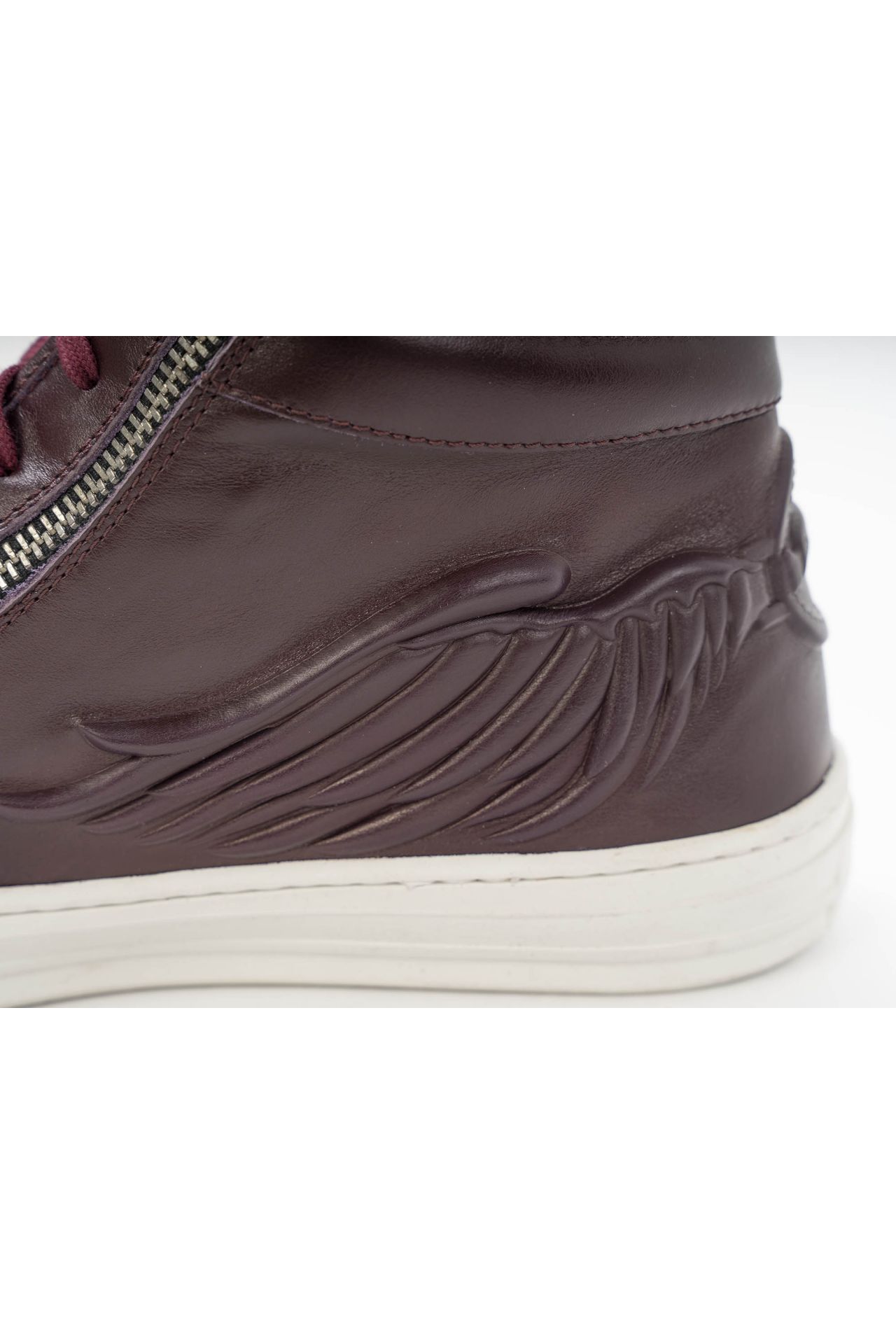 MENS HIGH TOP ZIPPER SNEAKERS IN LAMINATED BURGUNDY LEATHER