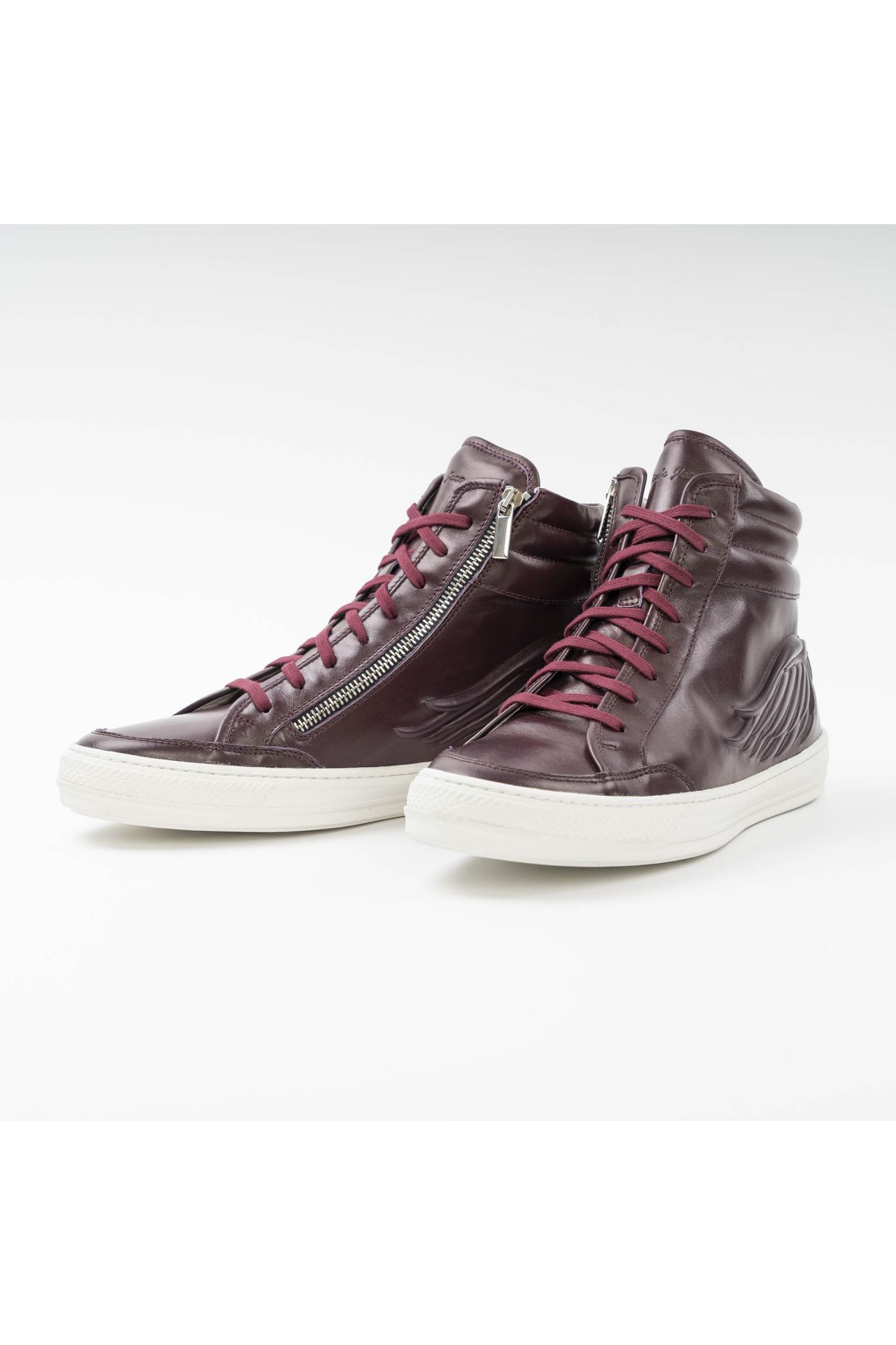 MENS HIGH TOP LAMINATED LEATHER SNEAKERS IN BURGUNDY
