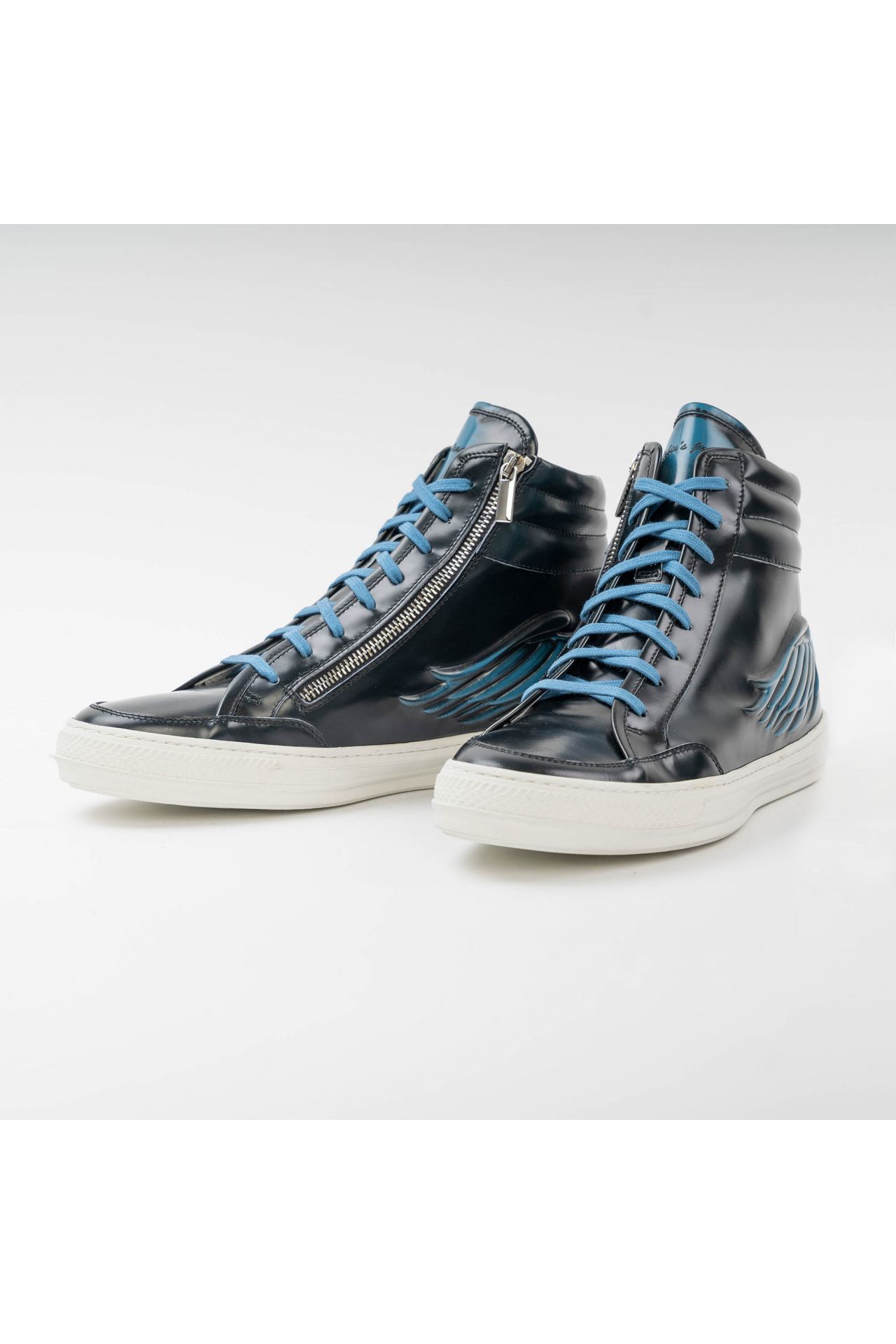 MENS HIGH TOP LAMINATED LEATHER SNEAKERS IN DARK BLUE