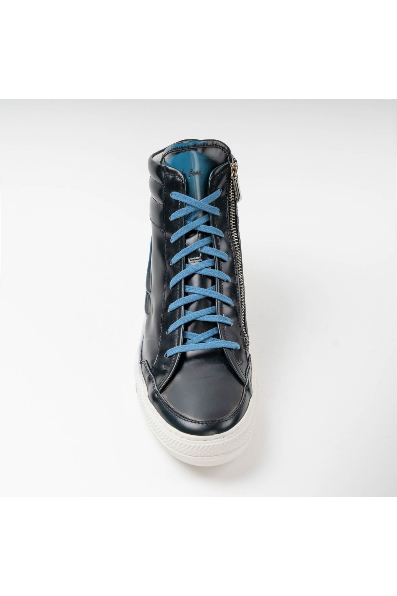 MENS HIGH TOP LAMINATED LEATHER SNEAKERS IN DARK BLUE