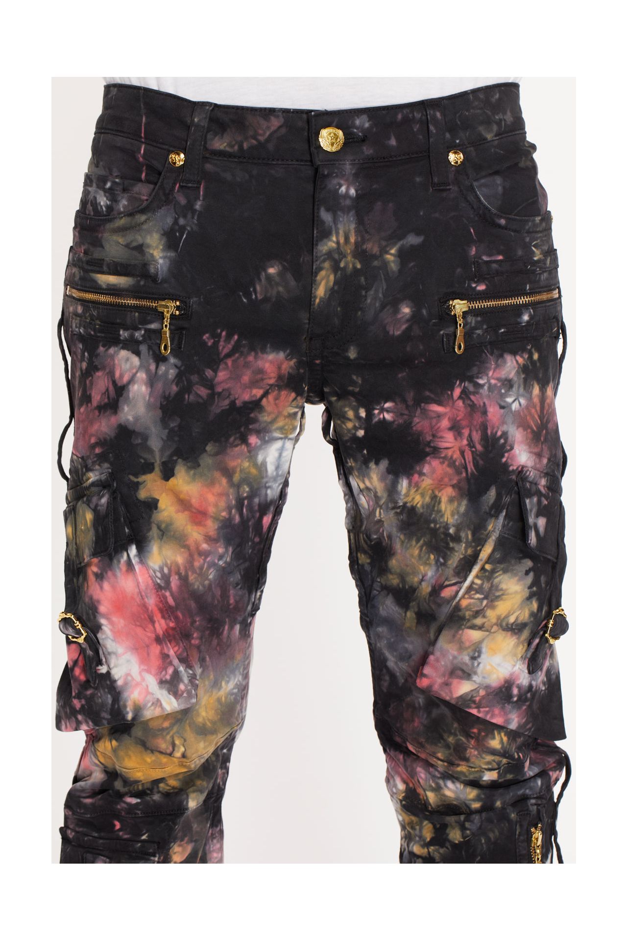 military style cargo in floral tie dye