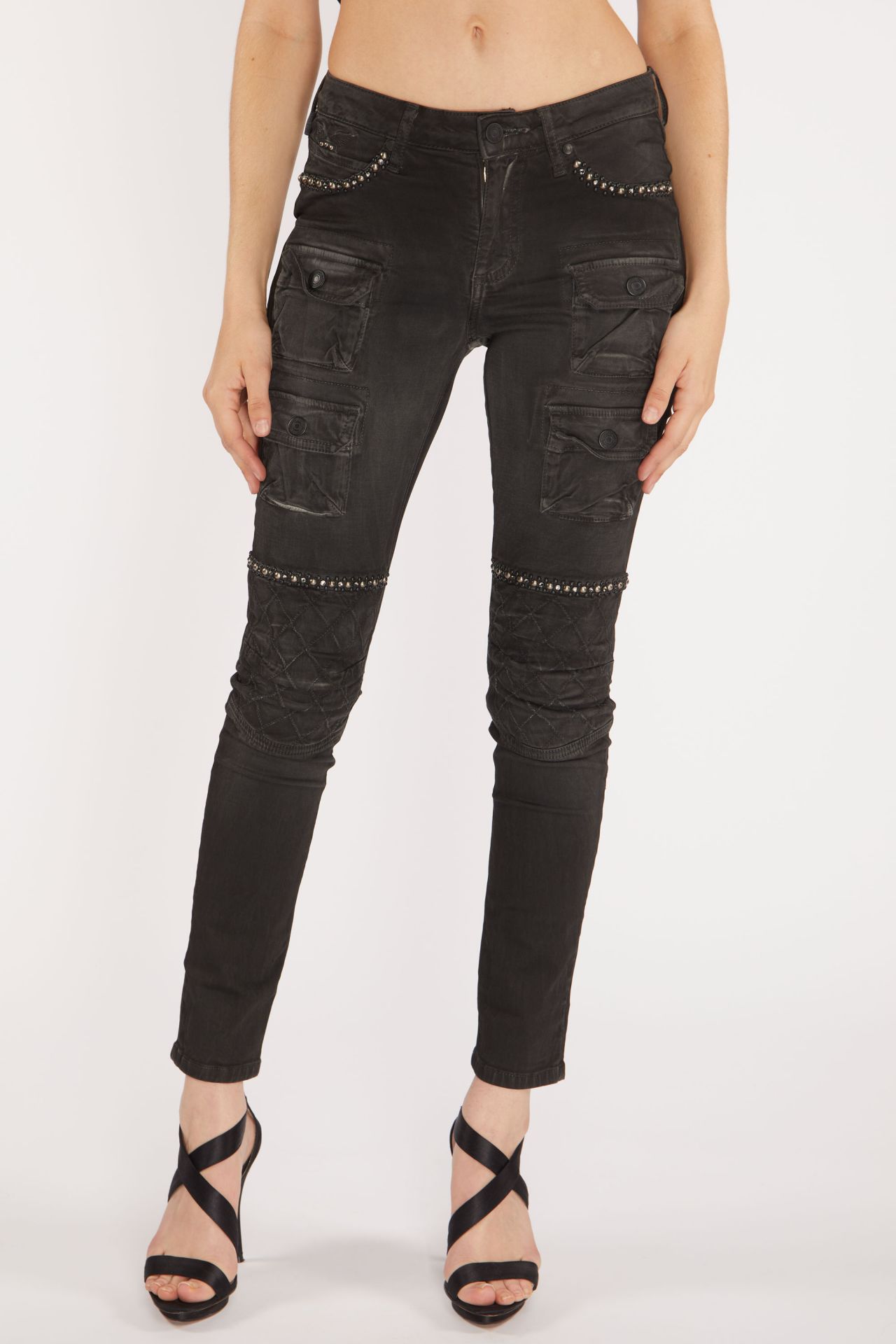 ROBIN'S MILITARY WOMEN'S UTILITARIAN JEANS IN LA BLACK WITH AND CRYSTALS