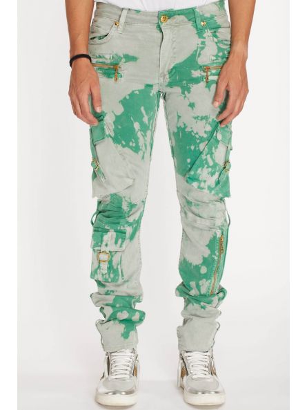 TIEDYE MILITARY STYLE MENS CARGO PANTS IN GREEN AND GRAY