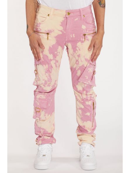 MILITARY STYLE MENS CARGO PANTS IN TIEDYE PINK AND BEIGE