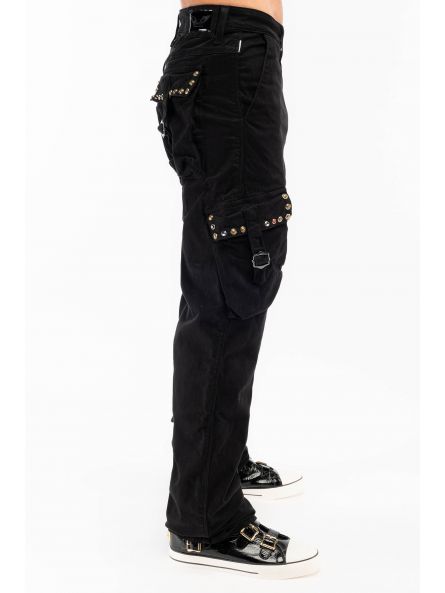 ROBINS NEW MILITARY STYLE CARGO PANTS IN BLACK WITH STUDS AND CRYSTALS