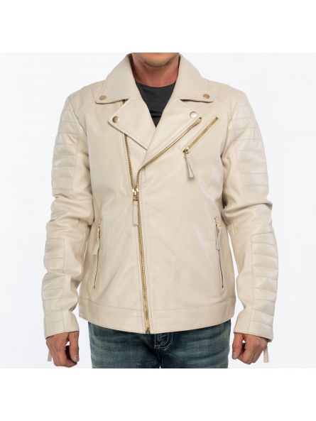 MENS CLASSIC BIKER  JACKET IN WHITE LEATHER