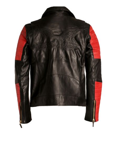 CLASSIC BIKER JACKET IN RED ON BLACK LEATHER