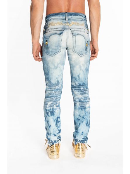 KILLER FLAP MENS SKINNY JEANS IN NEW CLOUD JAPAN WITH GOLD AND SILVER EMBROIDERY PATCH