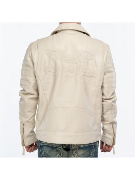 MENS CLASSIC BIKER  JACKET IN WHITE LEATHER